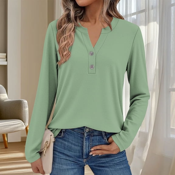ClodeEU Womens T Shirts, Length Sleeve Shirts, Button Down V Neck Casual Tops Green,Womens Plus XXL