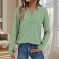 thumbnail image 1 of ClodeEU Womens T Shirts, Length Sleeve Shirts, Button Down V Neck Casual Tops Green,Womens Plus XXXL, 1 of 6