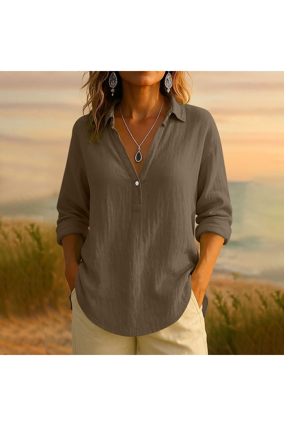 Womens T-Shirts， Long Sleeve V Neck Shirts，Soft Casual Tee Brown,Womens Plus XXL