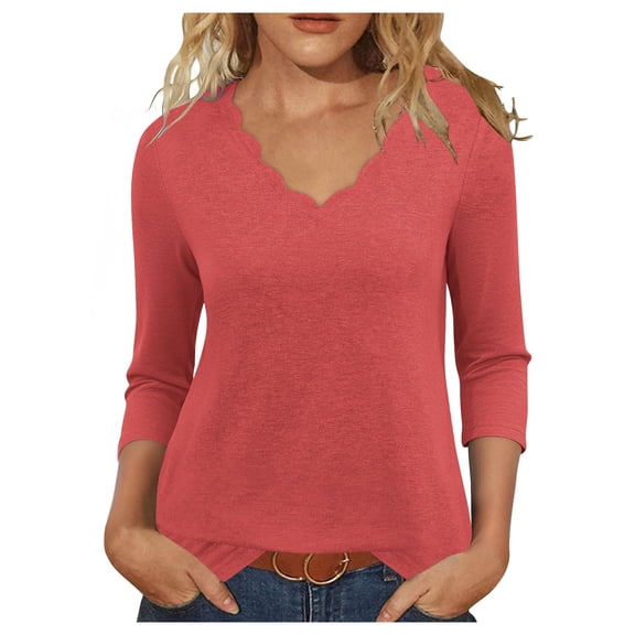 ClodeEU Womens T-Shirts， Long Sleeve V Neck Tee， Soft Casual Shirts Watermelon Red,Womens Plus XXL