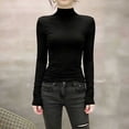 thumbnail image 1 of ClodeEU Womens Turtleneck Long Sleeve Shirts,Ribbed Slim Fit Basic Lightweight Thermal Underwear Tops Black,Womens Plus M, 1 of 7