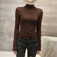 thumbnail image 1 of ClodeEU Womens Turtleneck Long Sleeve Shirts,Ribbed Slim Fit Basic Lightweight Thermal Underwear Tops Coffee,Womens Plus L, 1 of 7