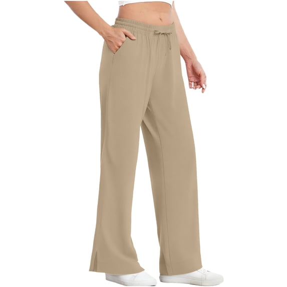 ClodeEU Womens UPF 50+ High Waist Wide Leg Trousers,Casual Side Slit Sweatpants with Pockets Khaki,Womens Plus XXL