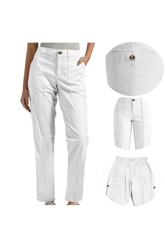 Womens Utility Cargo Pants with Button and Zip Closure,Tapered Leg Trousers with Pockets White,Womens Plus L