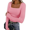 thumbnail image 1 of ClodeEU Womens V Neck Half Button Down Long Sleeve Ribbed Knit Slim Fit Basic Tee ,Dressy Casual Shirts B-Pink,Womens Plus XXL, 1 of 9