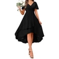 thumbnail image 1 of ClodeEU Womens V Neck Ruffle Sleeve A Line Midi Dress,Trendy Chiffon Flowy Tiered Dress Black,Womens Plus L, 1 of 5