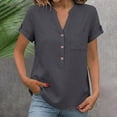 thumbnail image 1 of ClodeEU Womens V Neck Short Sleeve Button Down Shirts ,Casual Lightweight Tops Blouses Dark Gray,Womens Plus M, 1 of 8