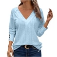 thumbnail image 1 of ClodeEU Womens V Neck Sweaters ,Long Sleeve Shirts With Decorative Buttons ,Lightweight Knit Pullover Tops Light Blue,Womens Plus M, 1 of 4