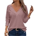 thumbnail image 1 of ClodeEU Womens V Neck Sweaters ,Long Sleeve Shirts With Decorative Buttons ,Lightweight Knit Pullover Tops Watermelon Red,Womens Plus L, 1 of 4