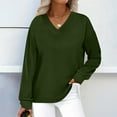 thumbnail image 1 of ClodeEU Womens V Neck Sweatshirts ,Long Sleeve Loose Fit Lightweight Pullover, Fall Clothes Tops Green,Womens Plus M, 1 of 8