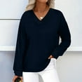 thumbnail image 1 of ClodeEU Womens V Neck Sweatshirts ,Long Sleeve Loose Fit Lightweight Pullover, Fall Clothes Tops Navy,Womens Plus XXL, 1 of 8
