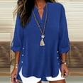 thumbnail image 1 of ClodeEU Womens V Neck T Shirts,Cute Buttons Roll Up 3/4 Sleeves Loose Blouses Tops Blue,Womens Plus S, 1 of 5