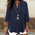 thumbnail image 1 of ClodeEU Womens V Neck T Shirts,Cute Buttons Roll Up 3/4 Sleeves Loose Blouses Tops Navy,Womens Plus L, 1 of 5