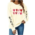 thumbnail image 1 of ClodeEU Womens Valentine's Day Heart-Print Pullover ,Crewneck Long-Sleeve Loose Sweatshirt Beige,Womens Plus L, 1 of 3