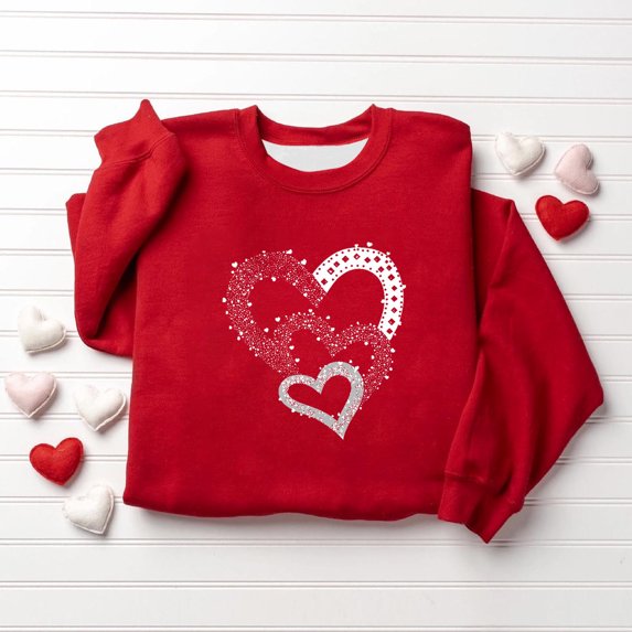 ClodeEU Womens Valentine's Day Sweatshirt With Heart Graphic ,Long Sleeve Loose Pullover Tops Red 07,Womens Plus M