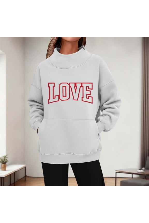 Womens Valentines LOVER Letter Sweatshirt,Crewneck Long Sleeve Pullover Tops Oversized Clothes White,Womens Plus XXL