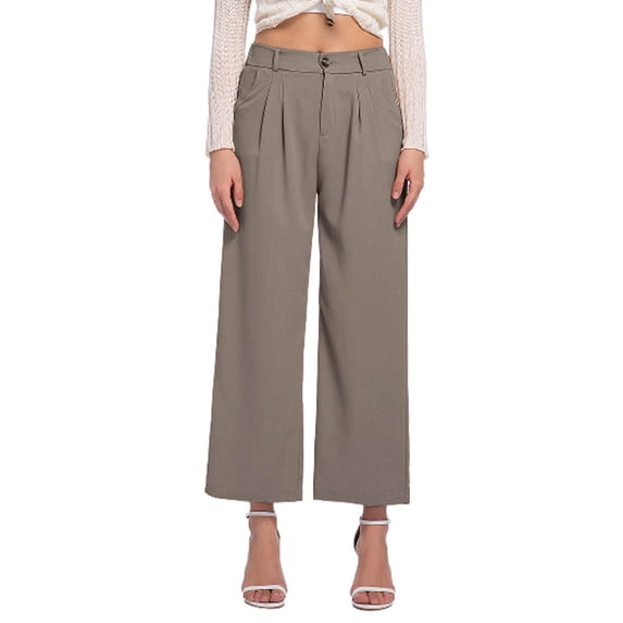 ClodeEU Womens Wide Leg Cropped Pants,High Waist Button Work Trousers,Business Casual Outfits Gray,Womens Plus XL