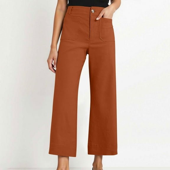 ClodeEU Womens Wide Leg Jeans，High Waisted Stretchy Baggy Loose Denim，Casual Pants with Pockets Orange,Womens Plus S