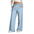 thumbnail image 1 of ClodeEU Womens Wide Leg Sweatpants,Low Rise Drawstring Baggy Lounge Pants with Pockets, Casual and Cozy Light Blue 01,Womens Plus XXL, 1 of 4