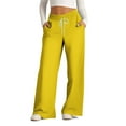 thumbnail image 1 of ClodeEU Womens Wide Leg Sweatpants,Low Rise Drawstring Baggy Lounge Pants with Pockets, Casual and Cozy Yellow 01,Womens Plus S, 1 of 4