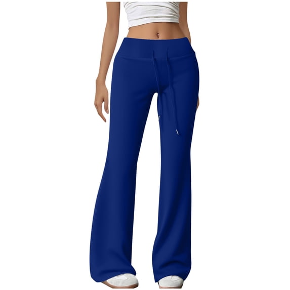 ClodeEU Womens Wide Low Waist Drawstring Sweatpants,Flare Leg Sports Pants ,Casual Trousers Athletic Joggers Blue,Womens Plus L