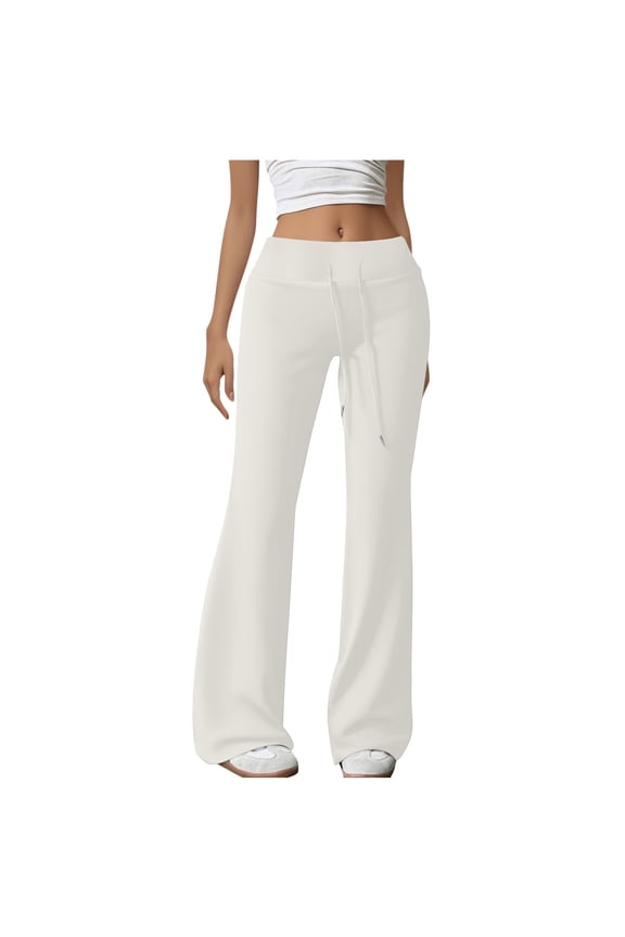Womens Wide Low Waist Drawstring Sweatpants,Flare Leg Sports Pants ,Casual Trousers Athletic Joggers White,Womens Plus M