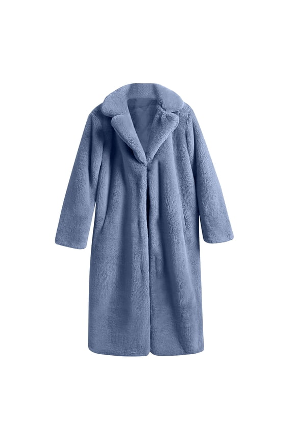 Womens Winter Faux Fur Coat ,Plush Lapel Long Cardigan Jackets ,Warm Cozy Coat Blue,Womens Plus M