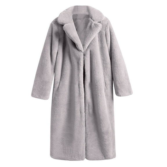 ClodeEU Womens Winter Faux Fur Coat ,Plush Lapel Long Cardigan Jackets ,Warm Cozy Coat Gray,Womens Plus XXXL