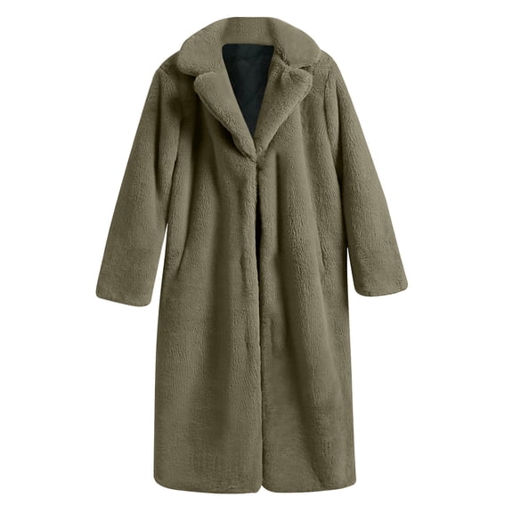 ClodeEU Womens Winter Faux Fur Coat ,Plush Lapel Long Cardigan Jackets ,Warm Cozy Coat Green #,Womens Plus XXL