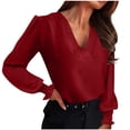 thumbnail image 1 of ClodeEU Womens Work Blouse,Long Lantern Sleeve V Neck Office Fall Shirt,Business Casual Tops Red,Womens Plus S, 1 of 8