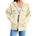 thumbnail image 1 of ClodeEU Womens Zip Up Drawstring Hoodies Oversized Sweatshirts, Long Sleeve Lightweight Jackets With Pockets Beige,Womens Plus L, 1 of 4