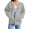 thumbnail image 1 of ClodeEU Womens Zip Up Drawstring Hoodies Oversized Sweatshirts, Long Sleeve Lightweight Jackets With Pockets Gray,Womens Plus S, 1 of 4