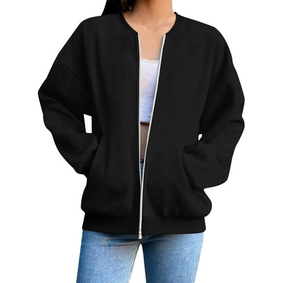 ClodeEU Womens Zip Up Long Sleeve Jacket ,Casual Loose Sweatshirt Coats With Pockets Black,Womens Plus XL