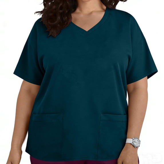 ClodeEU Womens's Plus Size Solid V-Neck Short Sleeve Pocket Scrub T Shirts Navy,Womens Plus XXXXXL