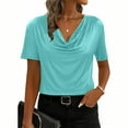 thumbnail image 1 of ClodeEU Womens's Satin Cowl Neck Summer Short Sleeve T Shirt,Trendy Loose Blouse Light Blue,Womens Plus L, 1 of 7