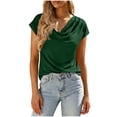 thumbnail image 1 of ClodeEU Womens's Solid Summer Short Sleeve Cowl Neck T-Shirt Green,Womens Plus L, 1 of 8