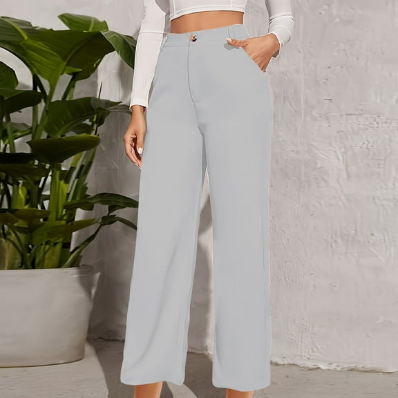 ClodeEU Work Pants for Women ,Wide Leg Dress Pants ,Business Office Dress Pants Trousers with Pockets Gray,Womens Plus M
