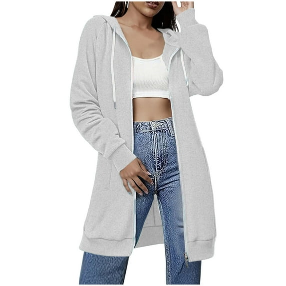 ClodeEU Zip Up Long Hoodies For Women,Long Sleeve Oversized Sweatshirts,Casual Lightweight Jackets With Pockets Gray,Womens Plus S