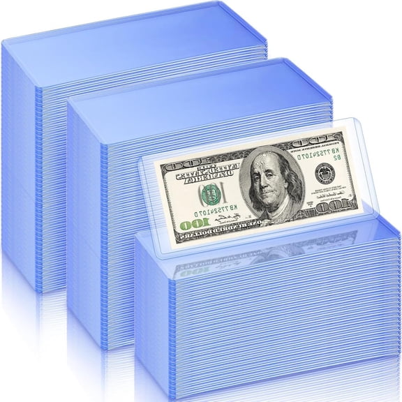 Clodegs 35PT Currency Sleeves, 25-Pack Semi-Rigid Dollar Bill Protector, Clear Plastic Banknote Holder with Anti-Scratch Blue Coating, 17.5x7.5cm Currency Display Case for Collectors and Gifts