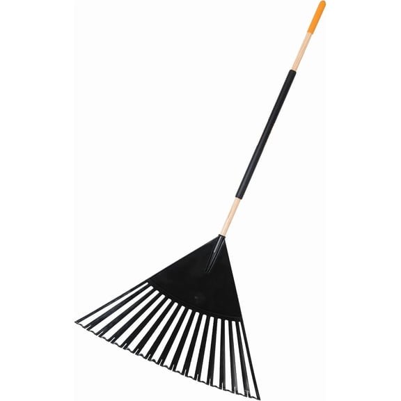 20212011 Clog Free Leaf Rake with Hardwood/Steel Handle, 30 in. for Leaves, Grass, Clippings, Twigs, Pine Needles, Acorns, Debris,Black