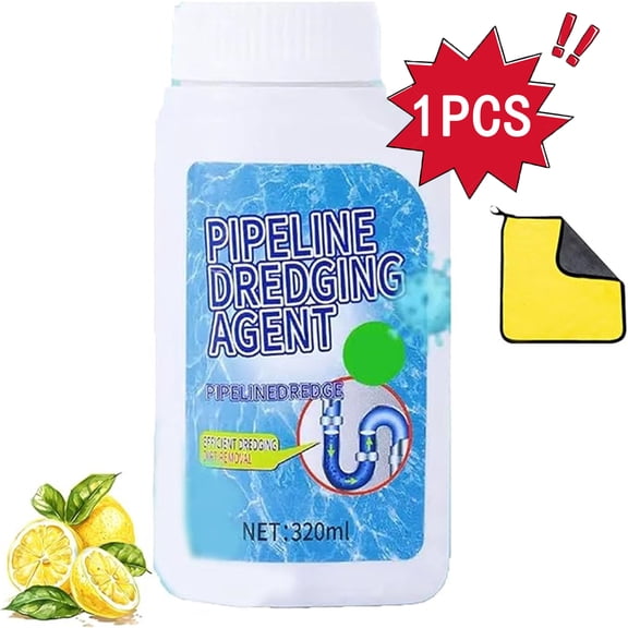 Clog Remover, Toilet Cleaner, Dredging Agent, Powerful Cleaning Toilet Cleaner Tool, Unclog Toilet Clog and Kitchen Sink Pipe Unblocker Powder with Towel, 320ml, 1PC