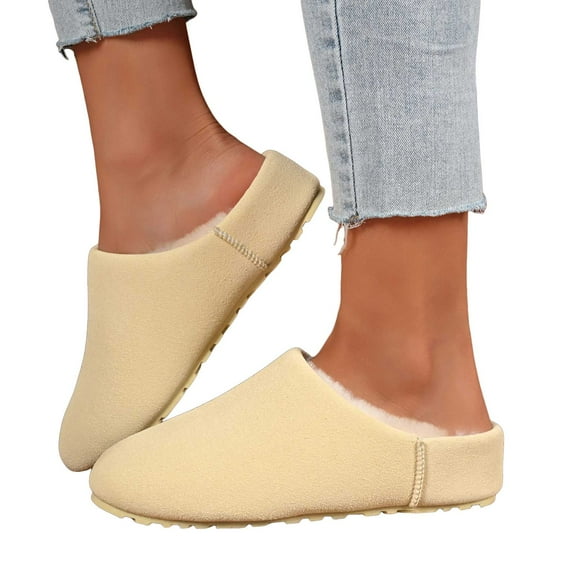 Clog Slippers for Women Suede Plush Lined Warm Potato Shoes Comfy Memory Foam Slip on Bedroom House Shoes Beige 7.5