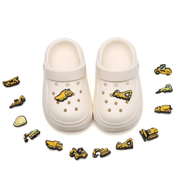 Clogs for Boys, Boys Garden Clogs with Cute Traffic Cars Charms Garden Clog Girls Non Slip Sandals Lightweight Slip-on Water Shoes Girls Boys Beach Pool Shower Slippers Summer Sandals White 3435