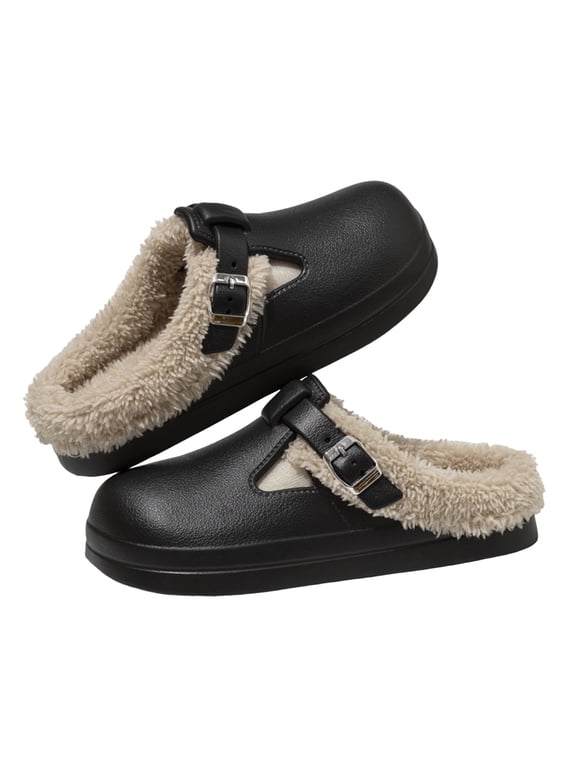 Clogs Mules Boots Slippers for Women with Fleece Lined Winter Warm Fuzzy Removable Soles Indoor Outdoor Slip on Garden Booties House Shoes