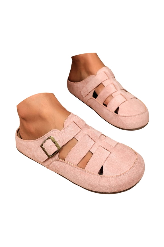 Clogs Mules for Women Suede Closed Toe Caged Platform Sandals Arch Support Footbed Non Slip Outdoor Slides Pink Size 6
