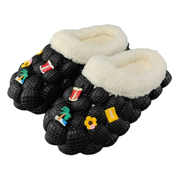 Clogs Slippers for Women Plush Fluffy Slip on Shoes Trendy Winter Hollow out Soft Sole Mules