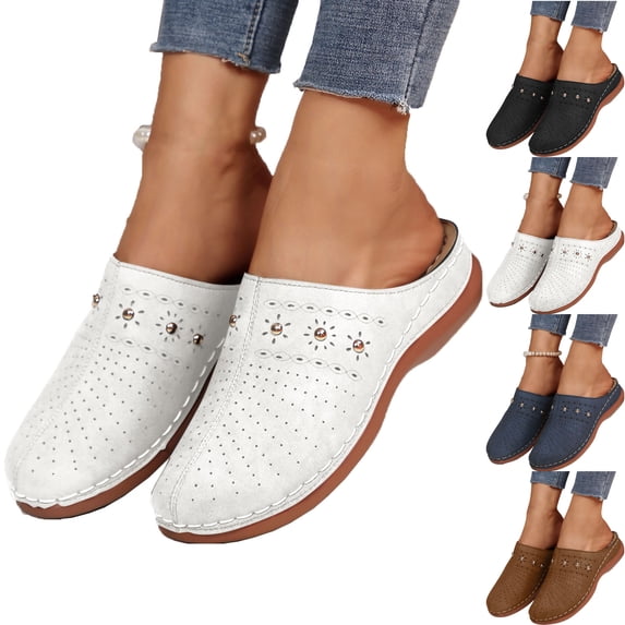 Clogs for Women Mules Fashion Casual Hollow Solid Color Baotou Sandals Thick Bottom Half Slippers Wedge Heels Comfortable Womens Wedge Clogs Dressy Mules Brown Closed Toe Sandals Shoes