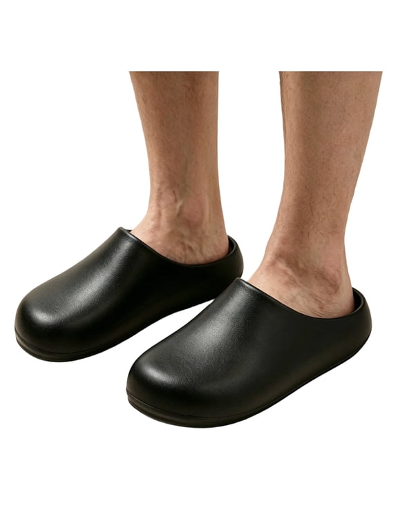 Clogs for Men Solid Garden Shoes Slip on Outdoor Beach Slippers Oilproof Water Resistant Chef Work Shoes Black Size 7.5