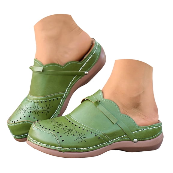 Clogs for Women 2026 Summer Comfortable Wedge Sandals Breathable Hollow Out Closed Toe Slip On Slippers with Arch Support Green Size 7