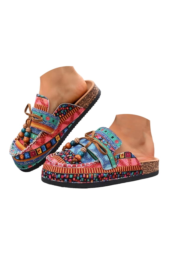 Clogs for Women Boho Platform Sandals Arch Support Cork Footbed Slip on Mules Closed Round Toe Slides Shoes Backless Loafers Blue Size 8.5
